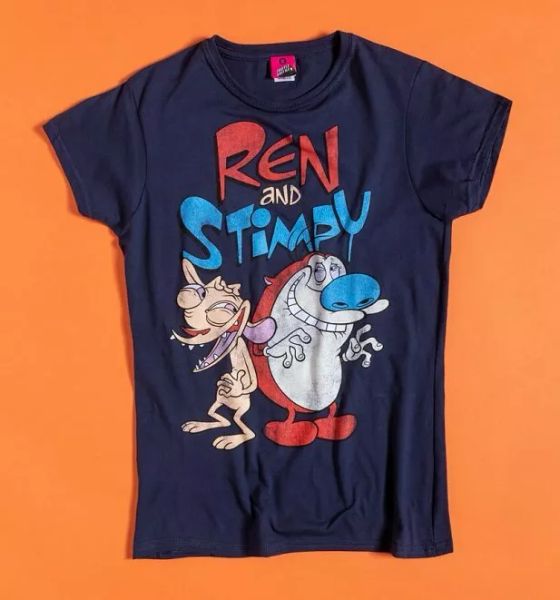 

official women's nickelodeon ren and stimpy navy fitted t-shirt, White;black