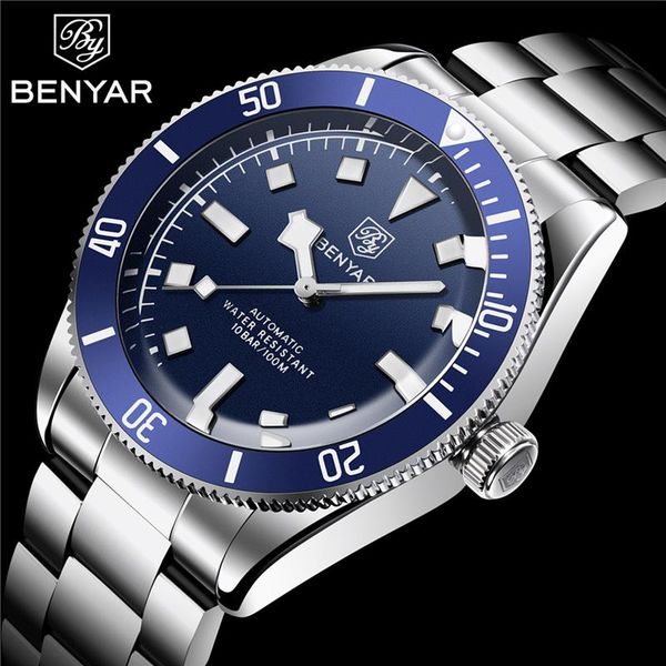

wristwatches 2021 benyar men's mechanical watches automatic watch men wristwatch luminous clock reloj hombre, Slivery;brown