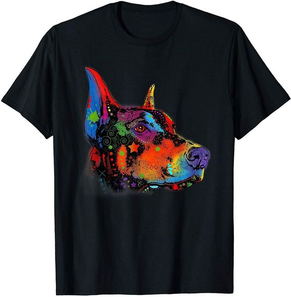 

colorful doberman art, painting dog t-shirt size s-5xl, White;black