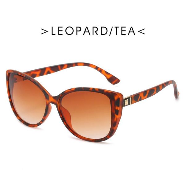 Fashion Ladies Luxury Brand Design Casual Sport Cat Eye Occhiali da sole in metallo Summer Candy Color Leopard Print Outdoor Polarized Gradient Trend Parasole Occhiali da spiaggia