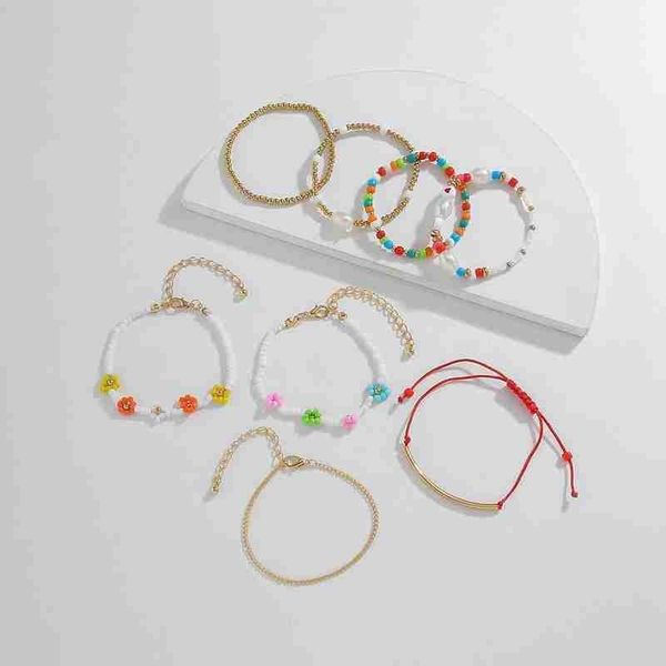 

bangle ethnic multilayer multicolor beads bracelets for women handmade flower heart rope bracelet 8pcs/sets bohemian jewelry gift, Black