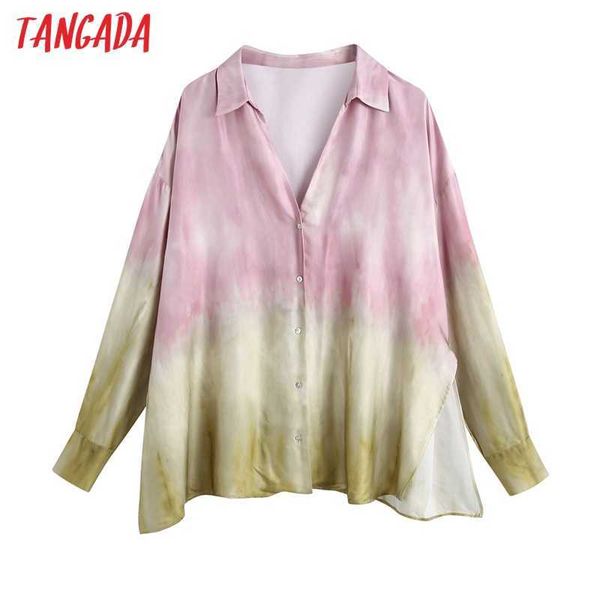 

tangada women fashion oversized tie-dye print shirt vintage long sleeve loose female shirts blusas chic be399 210609, White