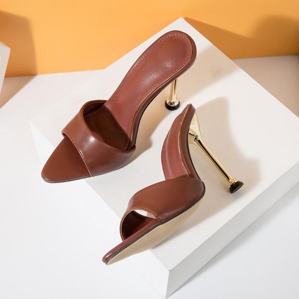 

sandals leopard land women slippers high heels flip flops pointed toe slides party shoes for 35-42 wbl, Black