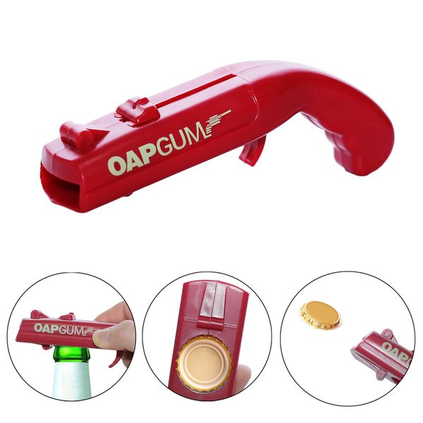 

portable cap gun creative flying cap launcher bottle beer opener bar tool drink opening gun shaped bottle lids shooter red gray