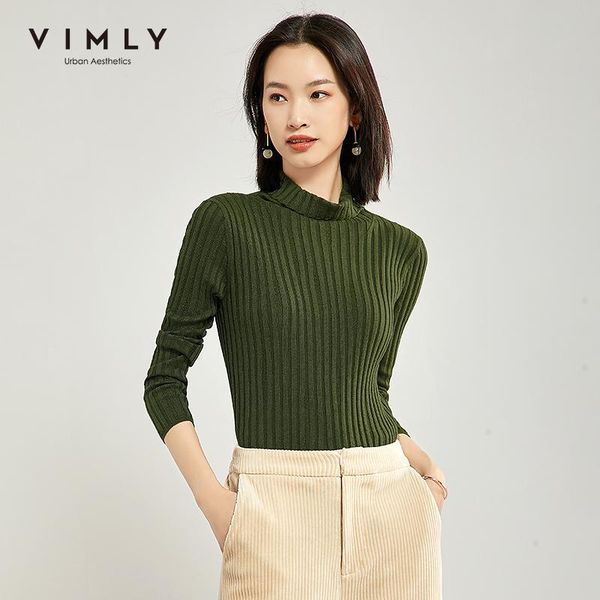 

vimly 2021 autumn winter women solid turtleneck sweater elegant office lady slim long sleeve wool female pullover 99176 women's sweate, White;black