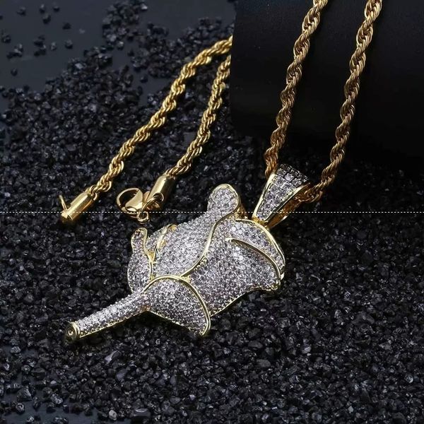 

rose style pendant with hiphop zircon necklace for valentine's day hip hop jewelry, Silver