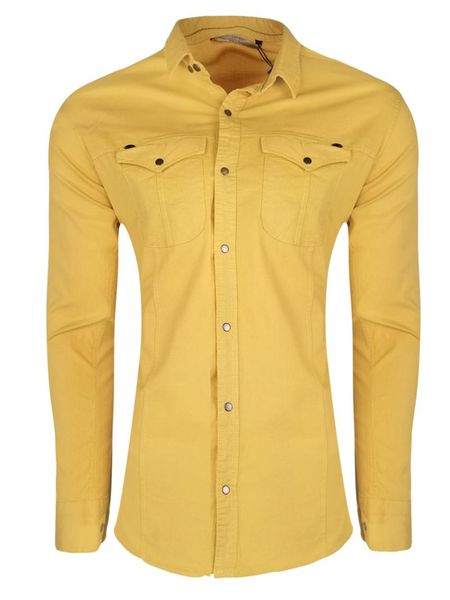 

men's casual shirts kulemoda double pockets slim fit mustard color cotton shirt with pat button, White;black