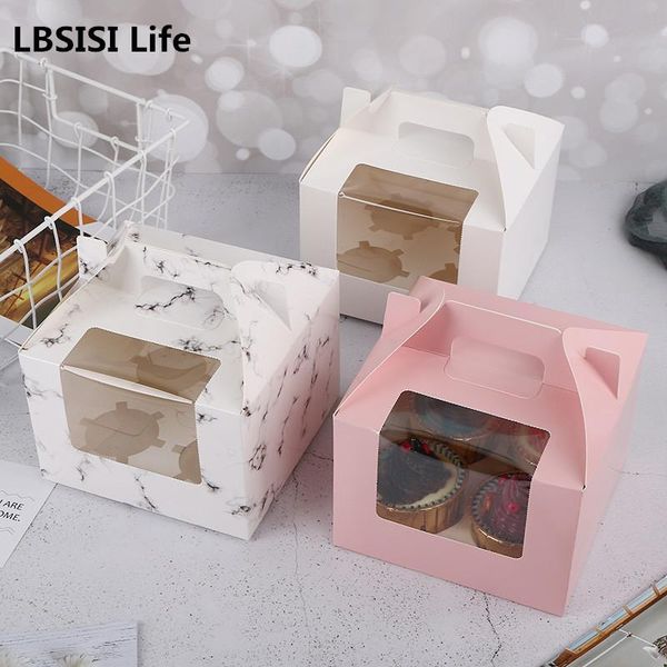 

life 10pcs creative transparent window portable box with 4 holes removable tray birthday any party cookies packaging gift wrap