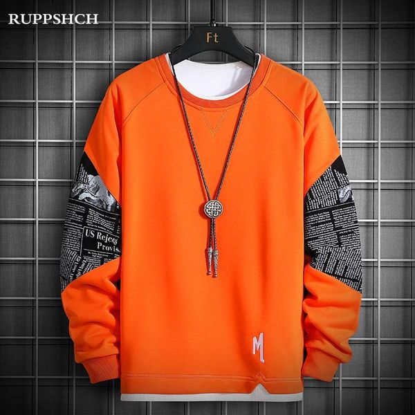 

men patchwork printed sweatshirt sleeve street hip hop fashion pullover men's hoodies & sweatshirts, Black