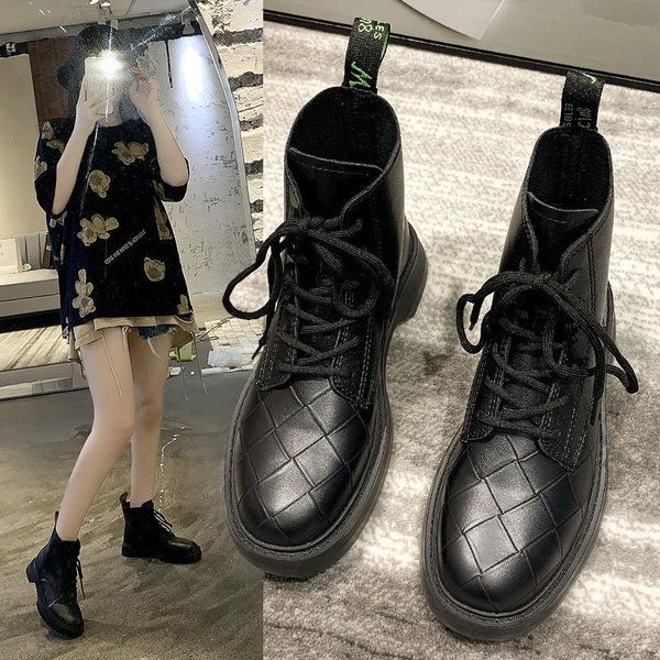 

boots all-match autumn breathable motorcycle short genuine leather black riding female british style fashionable