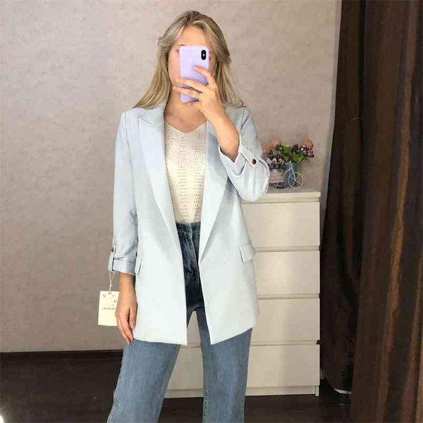 

za spring and summer women's roll-sleeved drape elegant casual high-quality suit jacket chic 210531, White;black