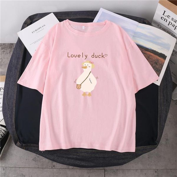 

women's t-shirt short sleeve t-shirts for women loose plus sizes girl's cute clothes summer pink and bloues lovely duck clothing, White