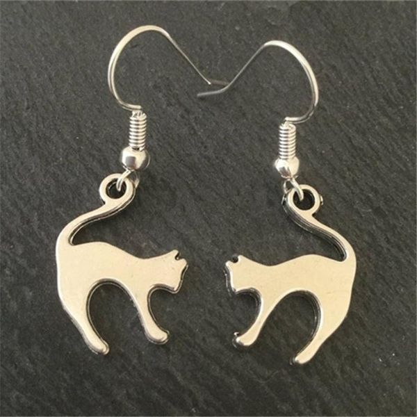 

dangle & chandelier cat earrings / jewellery lover gift pet animal, Silver