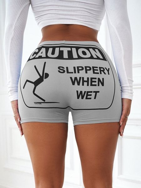 

sxy slogan graphic biker shorts g3f0#, Black