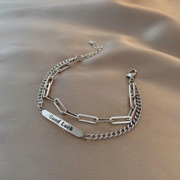 

charm bracelets engraved good luck charms for women girls cool 2-layer stainless steel chain girl friend inspiring gift, Golden;silver