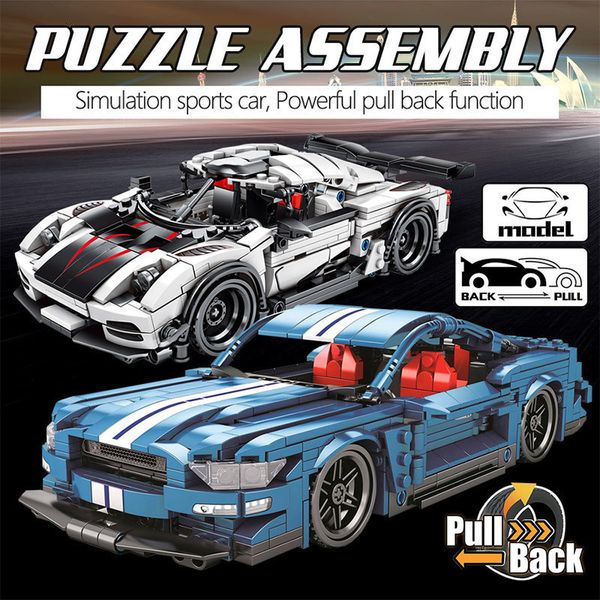 

hipac 728pcs racing building ford mustang konigseg technic pull back car model bricks blocks toys for children boy 1008