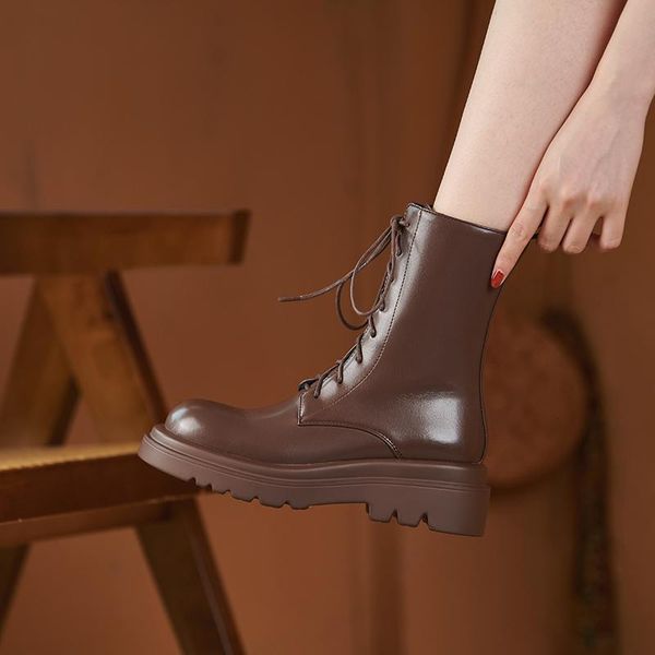 

boots fericzot autumn and winter round toe strappy ankle thick-soled basic women's short black white brown casual shoes