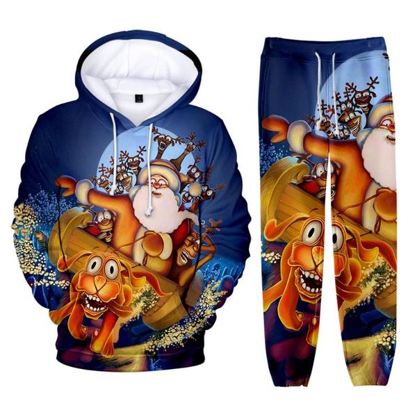 

jogging clothing 2021 christmas 3d digital printing men's and women's fashion hooded sweater casual pants suit, Black;red