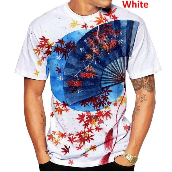

men's t-shirts summer fashionable folding fan leaf print t-shirt flowers 3d printing men's/women's short-sleeved funny and in, White;black