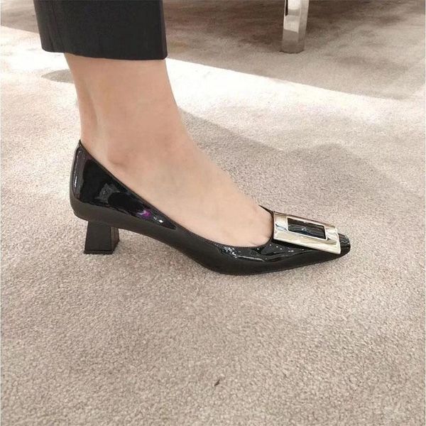 

dress shoes kmeioo classic career woman pointed toe med heels shallow pumps office lady block slip-on chunky for, Black