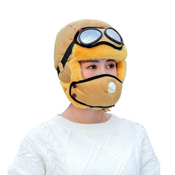 

cycling windproof outdoor hat with ear flap and breathing valves face cover goggles warm plush full head b88 hats, Black;white
