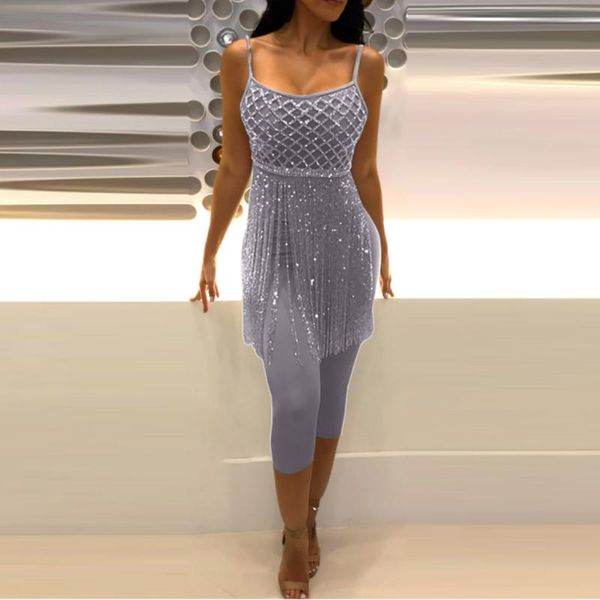 

women's suit fashion solid color halter tortolicollis strap tassel shiny jacket mini 4.29 tracksuits, Gray