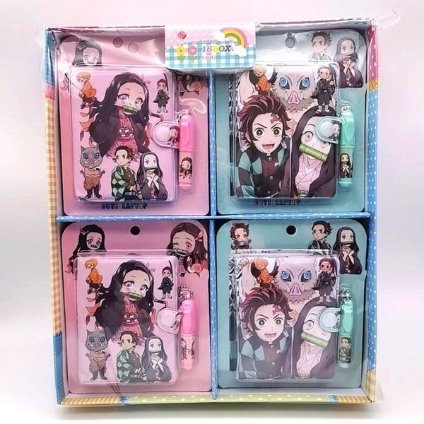 

pcs/lot demon slayer notebook set with ballpoint pen cute portable note book diary planner stationery gift school supplies notepads, Purple;pink