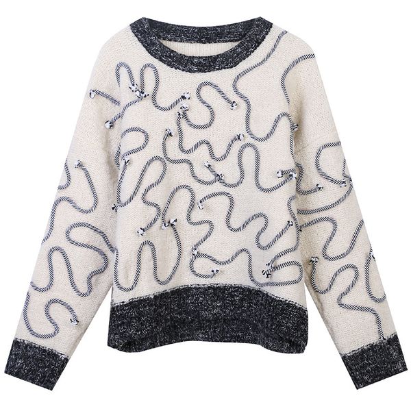 

women's sweaters new products for autumn and winter pullover long-sleeved round neck striped stitching thick loose knit fall f, White;black