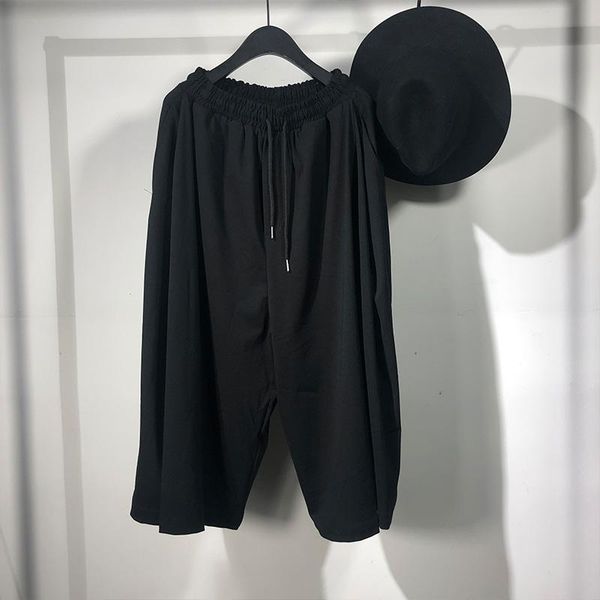 

men's pants spring and autumn men's solid color elastic waist design nine minute thin large size loose straight, Black