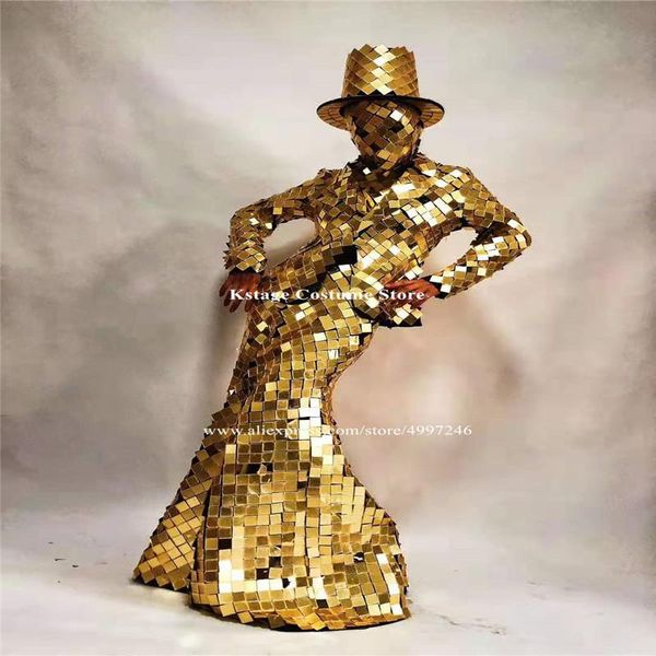 

party decoration re77 gogo long sleeve gold mirror dance costume bar catwalk performance dress women robot suit wears disco outfit