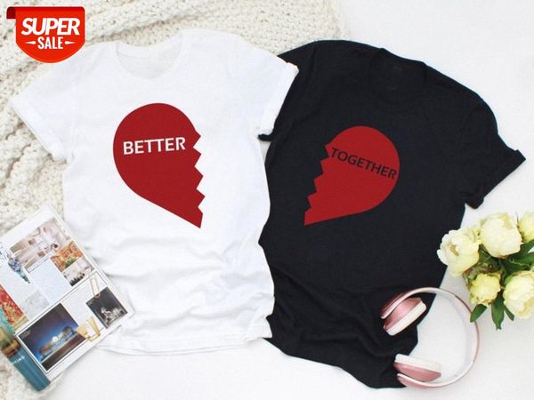 

better together couple t-shirt valentine's day short sleeve love print #io10, White