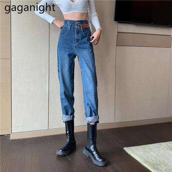

gaganight women high waist jeans casual loose plus size denim wide leg pant spring autumn fashion lady jean harem pants vintage women's, Blue