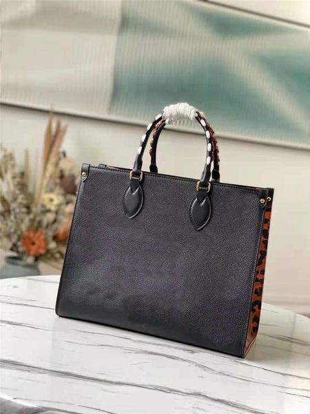 

a designer leopard brown large size tote women onthego totes letter&flowal printing soft real leather handbags one more strap shoulder bag o