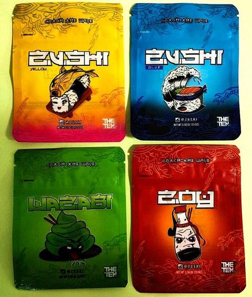 

new child proof the ten corp zushi 3.5g packaging bag with 3 colors choice plastic mylar