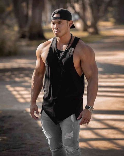 

muscleguys brand fitness men tank canotta bodybuilding clothes cotton sleeveless shirt gyms stringer tankmuscle vest 210421, White;black