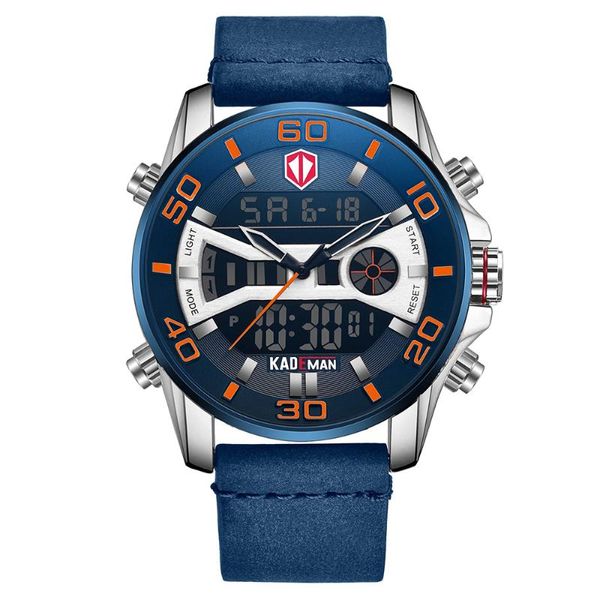 Cronografo alla moda da uomo sportivo LCD doppio display multifunzione impermeabile in pelle militare orologi da polso da uomo