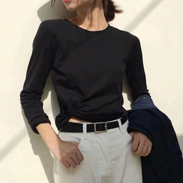 

women's t-shirt women slim long-sleeved spring and autumn high waist cropped short bottoming shirt, White