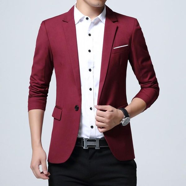 

office blazer jacket fashion solid mens suit men's slim formal business coat one button lapel long sleeve pockets suits & blazers, White;black
