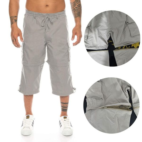 

helisopus summer men's baggy multi pocket pants casual removable two-wear five-point cargo shorts male plus size joggers, Black