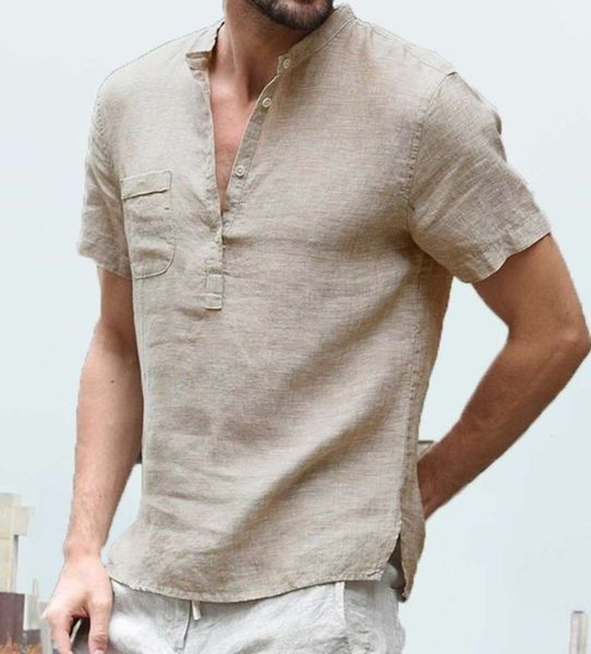 

men's shirt men's cotton casual linen solid color shirt, White;black