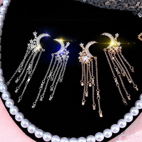 

925 silver needle fashion star moon earrings long fashion temperament earrings net red versatile creative earrings
