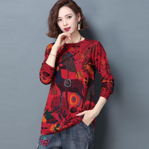 

women floral printed sweaters 2021 autumn lady o-neck long sleeve flowers knitted pullovers women's, White;black