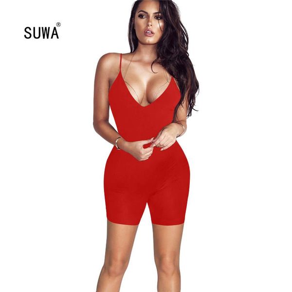 

women's jumpsuits & rompers trim fit fashion solid color sheath above-knee jumpsuit casual women v neck sleeveless split playsuit 3 cat, Black;white