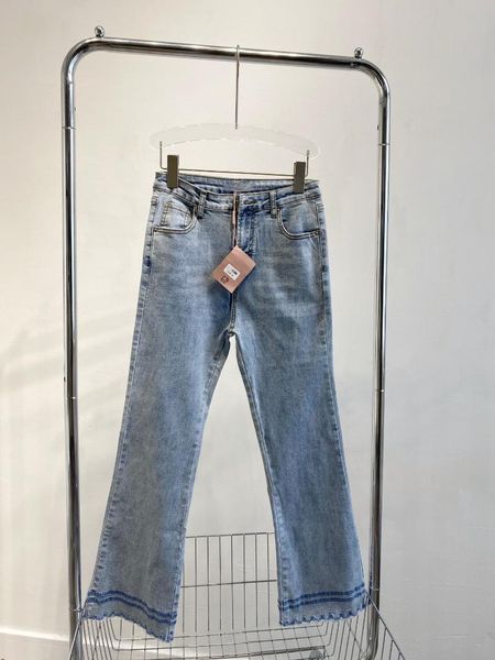 

women's jeans miu 1;1 21ss summer style girly embroidered lace thin soft and slightly stretchy female flared pants, Blue