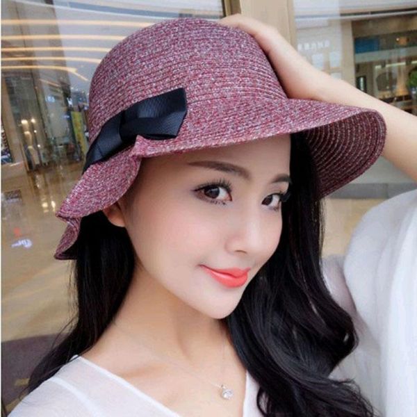 

wide brim hats women sun straw fisherman hat female summer travel sunshade chapeau femme breathable bow beach wholesale, Blue;gray