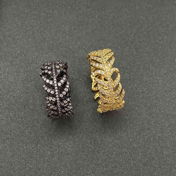 

band rings finger a feather gold leaf from japan and south korea, female cool wind set with zircon sterling silver cross index ins