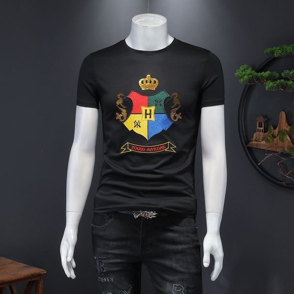 

fashion t shirts men's round neck high end mercerized cotton short sleeve details drill brand exquisite embroidery, White;black