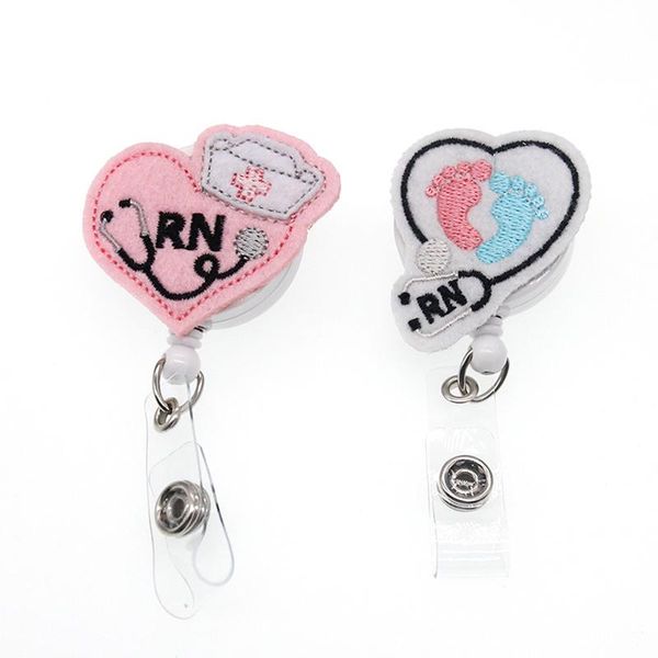 

pins, brooches 10/20pcs sell felt baby footprint pink stethoscope rn retractable nursing id badge holder/reel clip, Gray
