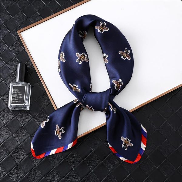 

scarves 2021 bee print silk scarf women foulard square neck wrap brand lady headband designer hair band headkerchief, Blue;gray