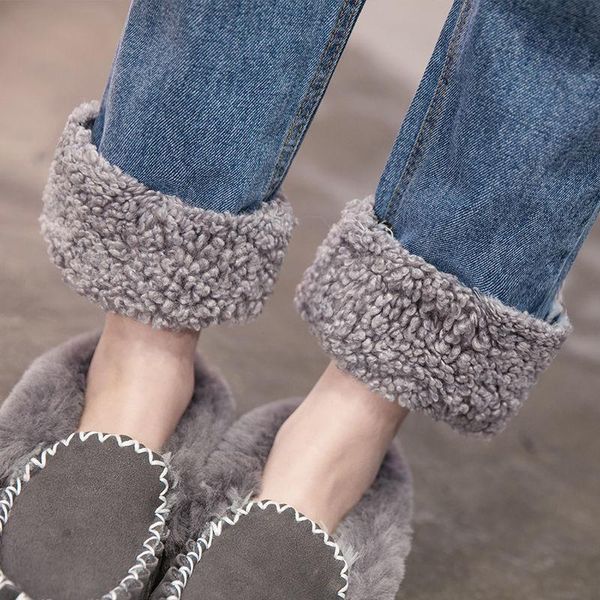 

women's jeans winter straight warm thick woman vintage high waist pantalones de mujer korean fashion denim trousers faux lamb wool pant, Blue